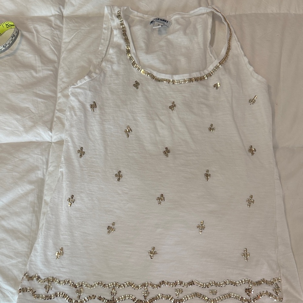 Old Navy White Tank Top with Gold Accents XS